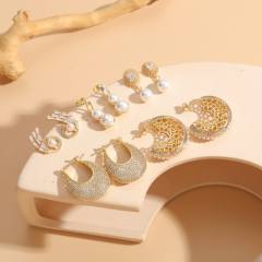 14K gold plated pearl cubic zircon setting copper earrings