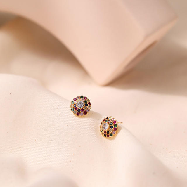 Delicate 18K gold plated rainbow cz flower studs earrings