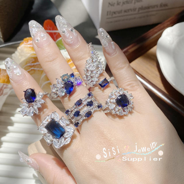 Luxury sapphire cubic zircon statement women rings