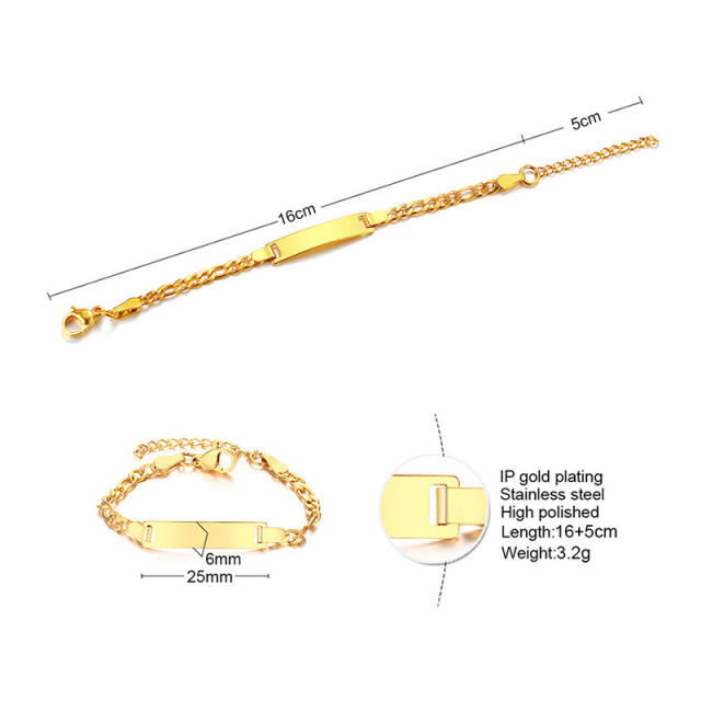 18K easy match gold color bar stainless steel bracelet for women