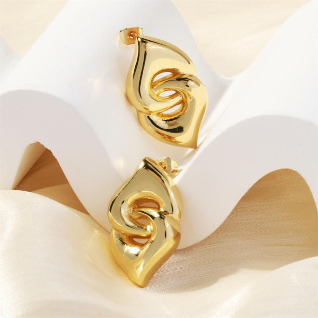 Chunky two heart real gold plated copper earrings