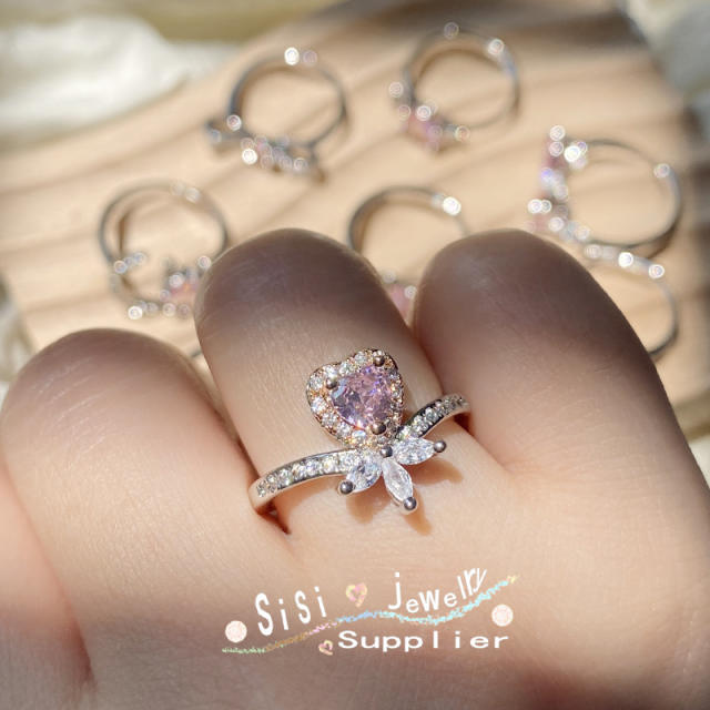 Cute pink crystal cubic zircon women rings