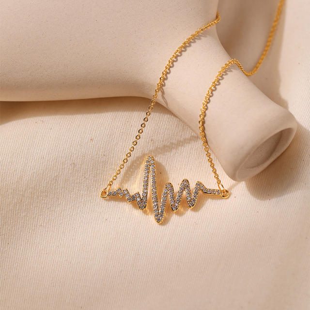 18K real gold plated diamond heartbeat copper dainty necklace