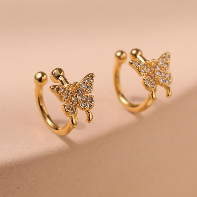 18K real gold plated diamond butterfly copper ear cuff