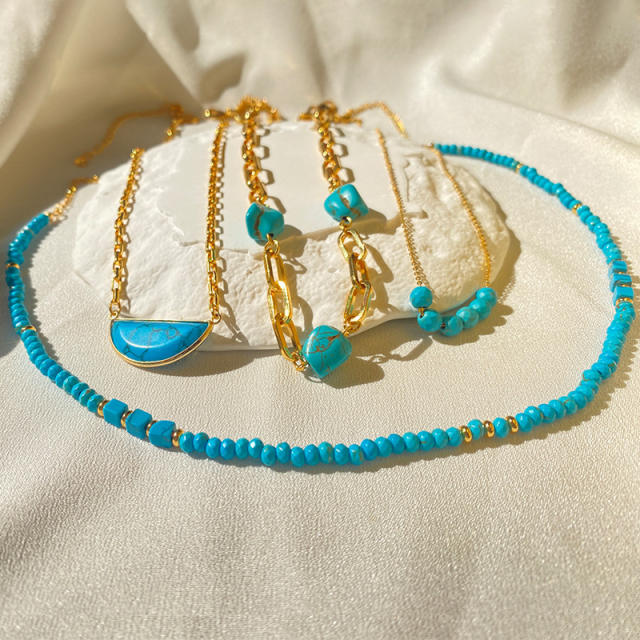 Handmade turquoise bead gold plated copper necklace