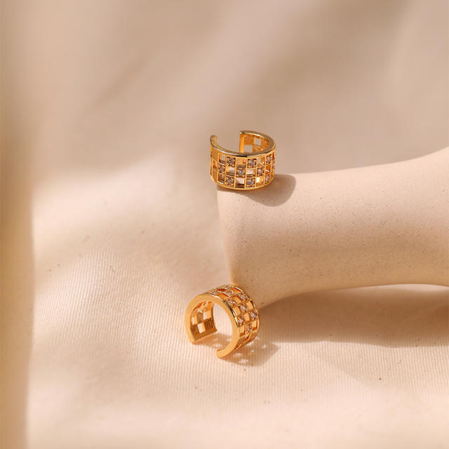 Chic cubic zircon squared gold plated copper ear cuff