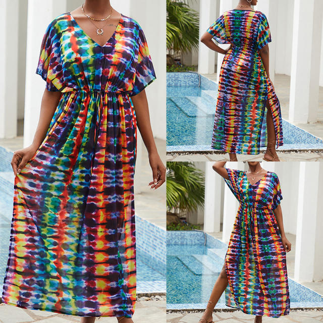 Boho colorful pattern loose swimsuit cover up