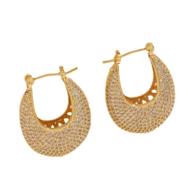 14K gold plated pearl cubic zircon setting copper earrings