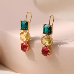 18K gold plated colorful cubic zircon copper ear hook earrings