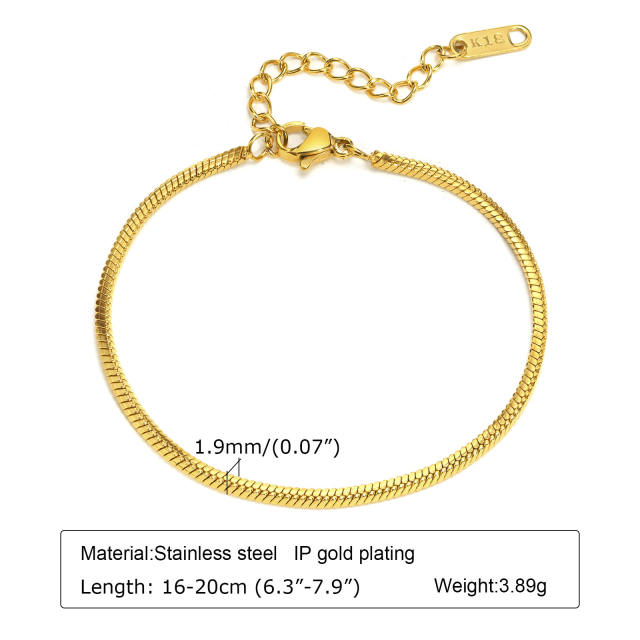 18K gold plated classic herringbone chain stainless steel bracelet