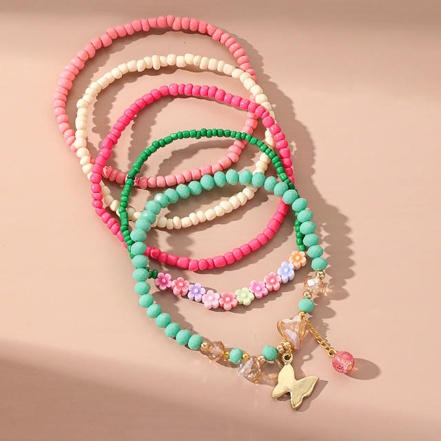 Boho colorful seed bead layer butterfly anklet beach anklet