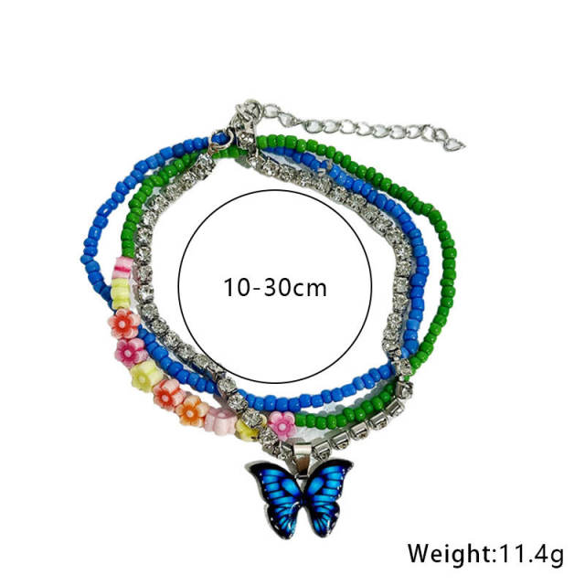 3pcs handmade colorful bead butterfly boho anklet