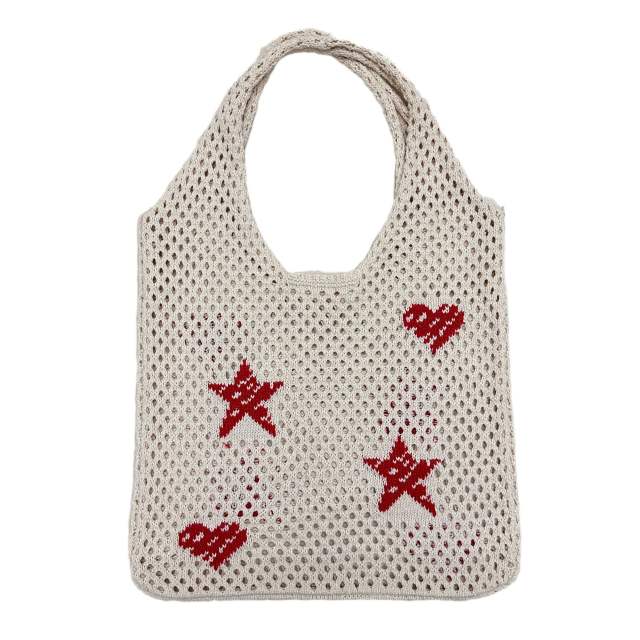 Y2K star pattern knitted corchet women tote bag beach bag