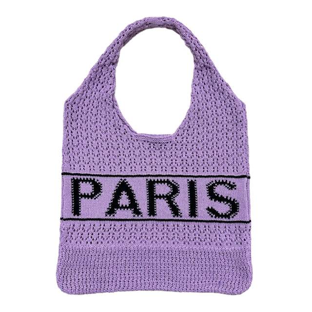 Vintage paris letter knitted corchet tote bag beach bag