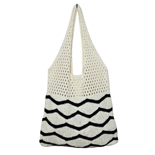 Unique wave pattern knitted corchet tote bag beach bag