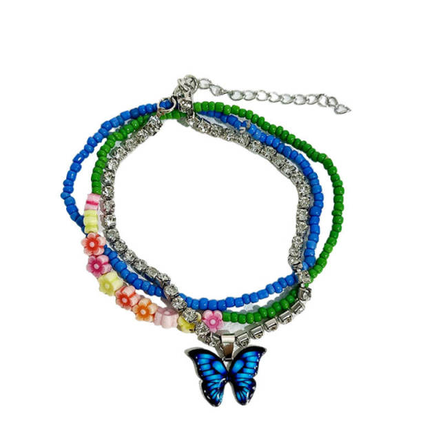 3pcs handmade colorful bead butterfly boho anklet