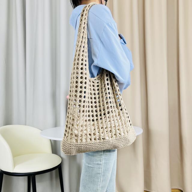 Plain color knitted corchet tote bag beach bag