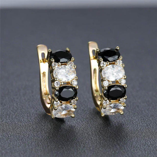Elegant black white color cubic zircon copper huggie earrings