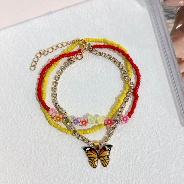 3pcs handmade colorful bead butterfly boho anklet