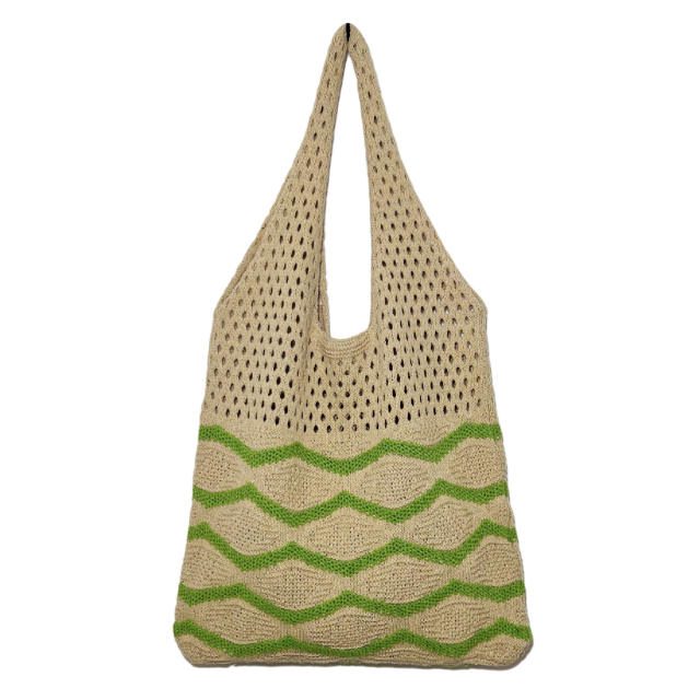 Unique wave pattern knitted corchet tote bag beach bag