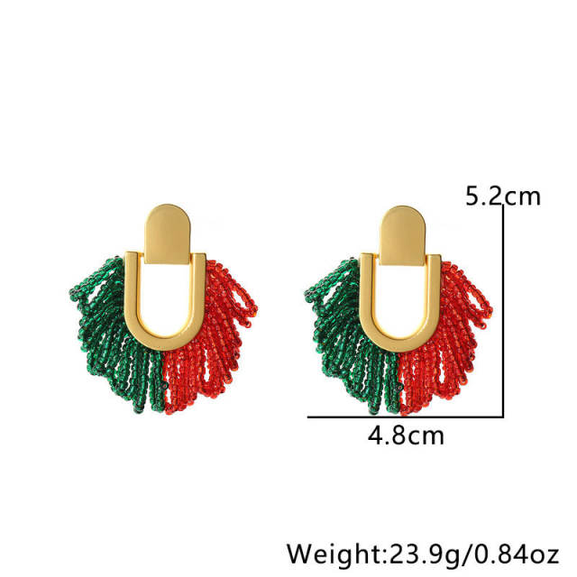 Creative boho colorful seed bead tassel u shape earrings