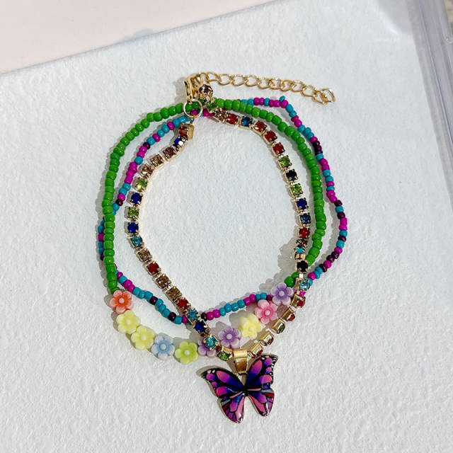 3pcs handmade colorful bead butterfly boho anklet