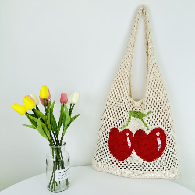 Summer cute cherry knitted corchet women tote bag holiday bag