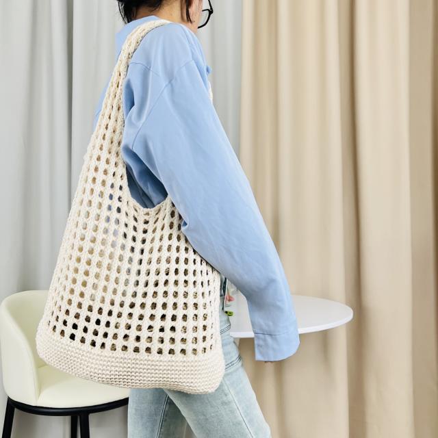 Plain color knitted corchet tote bag beach bag