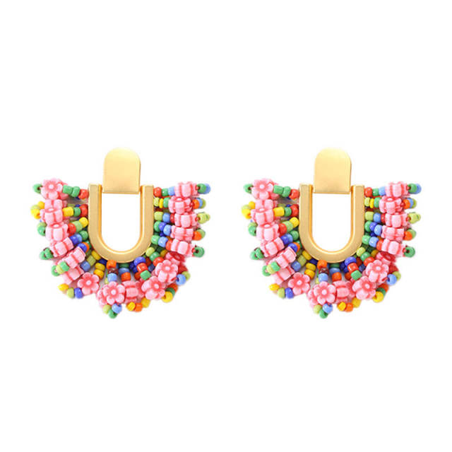 Boho summer colorful seed bead handmade earrings