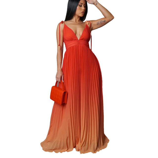 Sexy backless Gradient color maxi slip dress