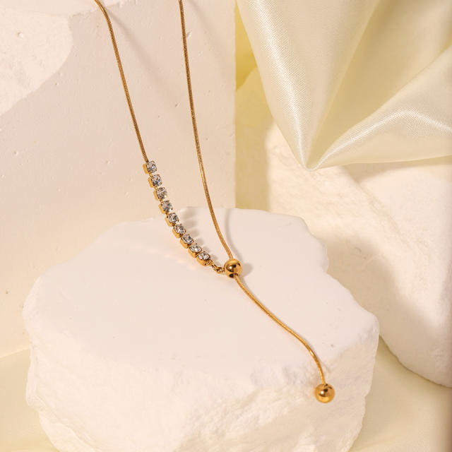 Dainty cubic zircon ball bead stainless steel necklace lariats necklace