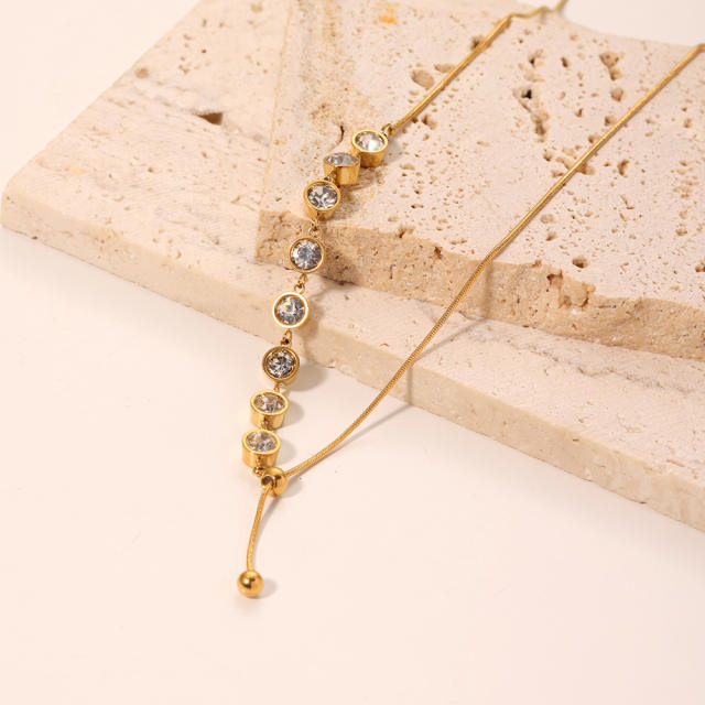 18K dainty cubic zircon stainless steel necklace lariats necklace