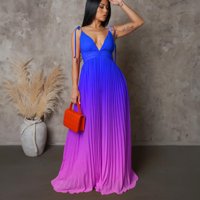 Sexy backless Gradient color maxi slip dress