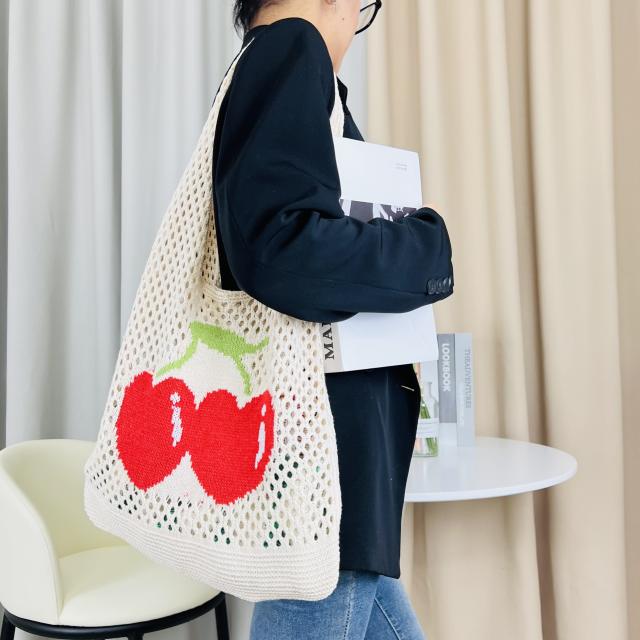 Summer cute cherry knitted corchet women tote bag holiday bag