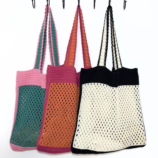 Korean fashion y2k color matching knitted corchet tote bag beach bag