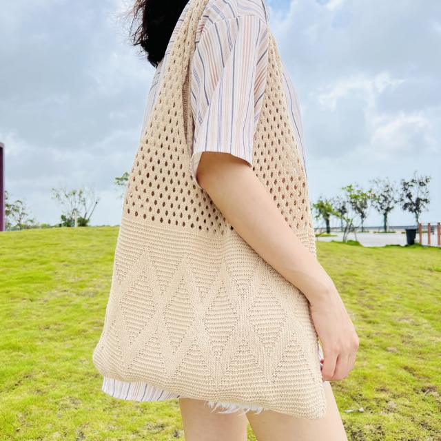 Plain color knitted corchet tote bag beach bag