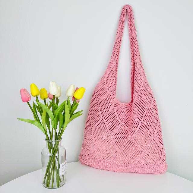 Beach trend corchet knitted tote bag for women