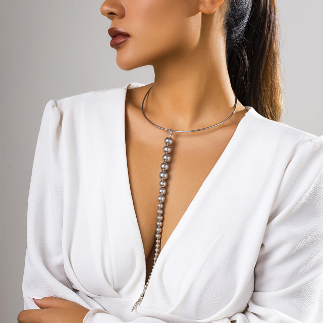 Chunky punk trend ball bead choker necklace