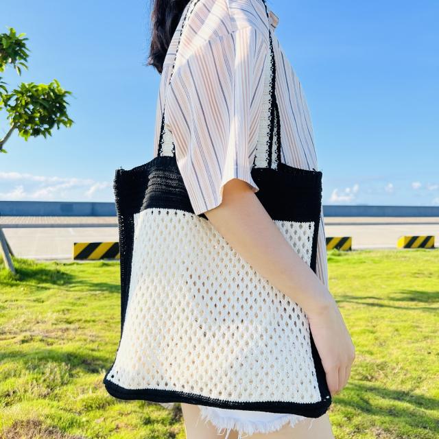 Korean fashion y2k color matching knitted corchet tote bag beach bag