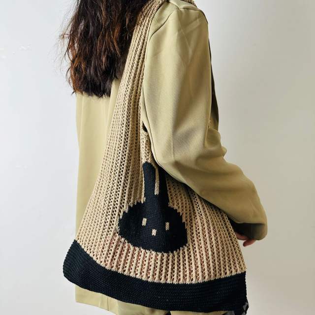 Cute rabbit pattern knitted corchet women tote bag