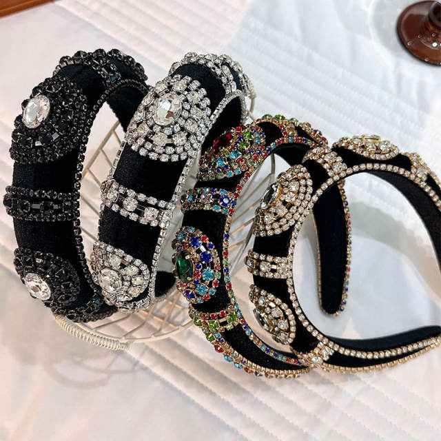 Baroque color rhinestone velvet padded headband