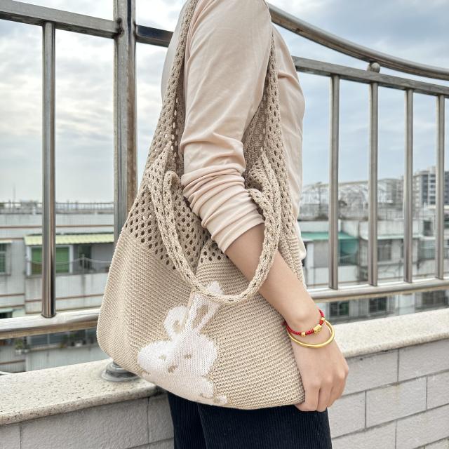 Korean fashion cute rabbit knitted corchet tote bag beach bag