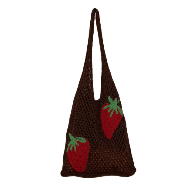 Hot sale cute strawberry knitted corchet women tote bag holiday bag