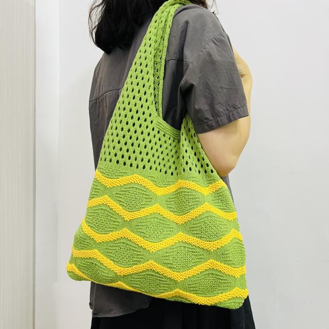 Unique wave pattern knitted corchet tote bag beach bag