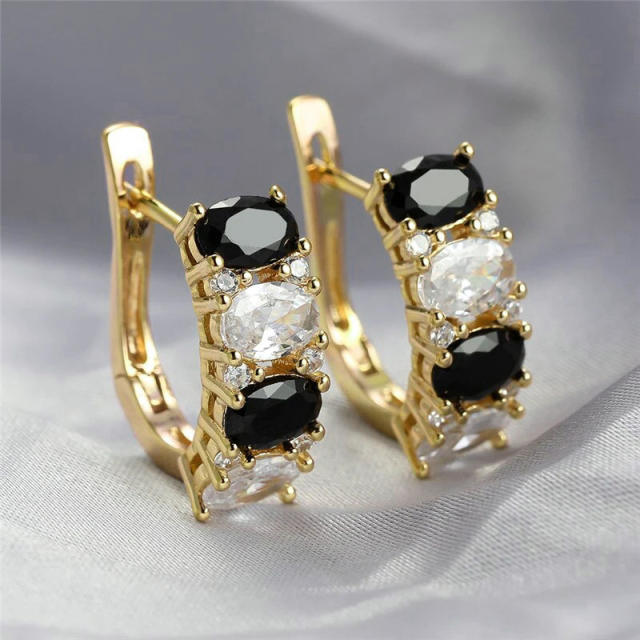 Elegant black white color cubic zircon copper huggie earrings