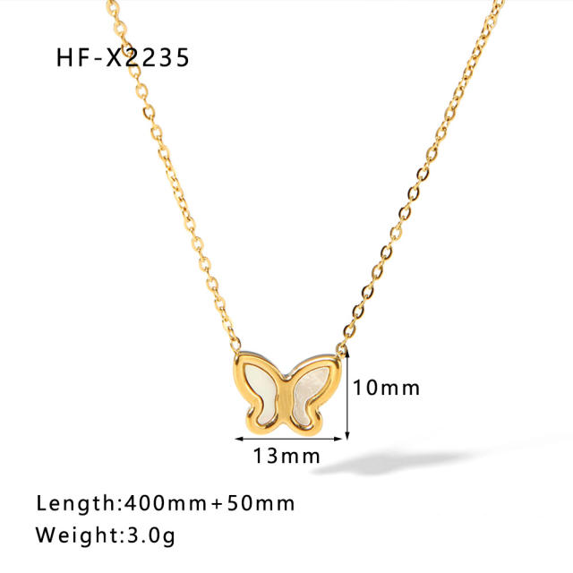 INS dainty pearl bead heart butterfly stainless steel necklace