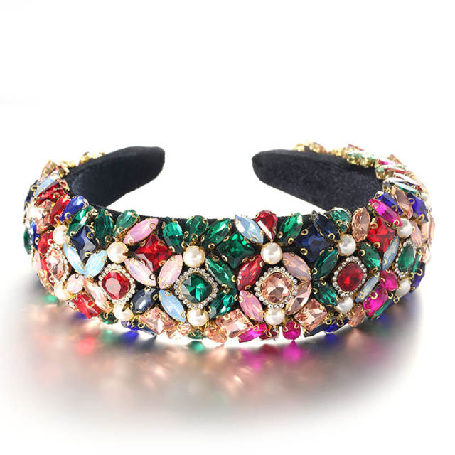 Baroque luxury color glass crystal statement padded headband