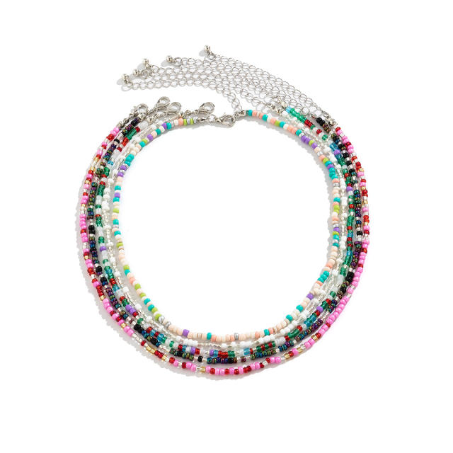 Boho sweet colorful seed bead layer necklace