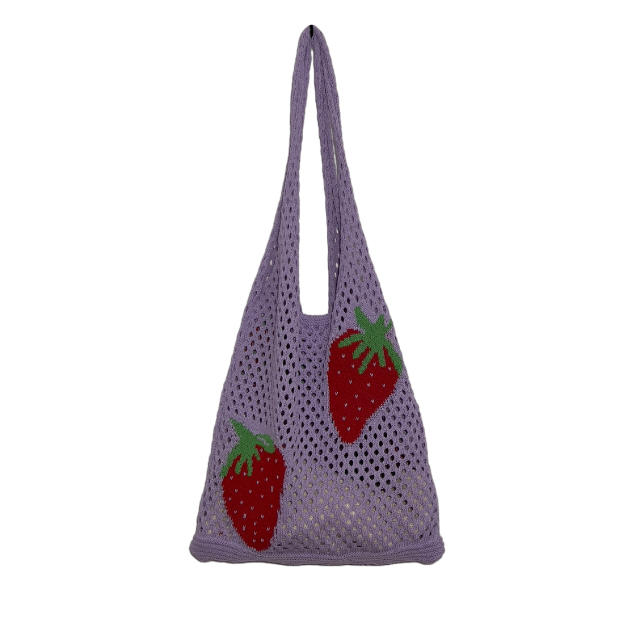 Hot sale cute strawberry knitted corchet women tote bag holiday bag