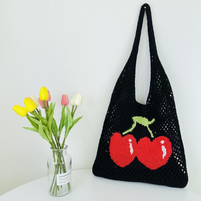 Summer cute cherry knitted corchet women tote bag holiday bag